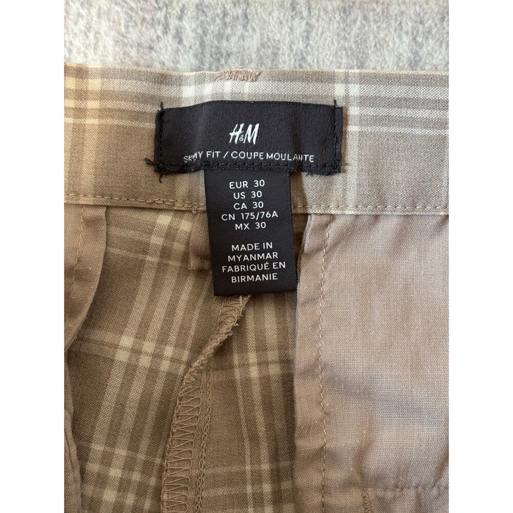 H&M Skinny Fit Plaid Pants US 30 Brown White - Picture 9 of 10